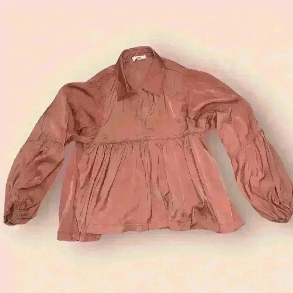 &merci Women's M Pink Corduroy Babydoll Blouse Top Casual Chic